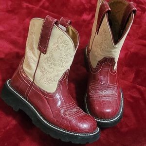 NWOT Ariat Fatbaby Red, Leather Embossed Cowgirl Boots - DEADSTOCK